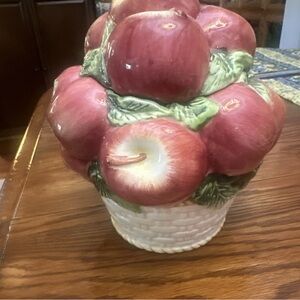 Vintage Ceramic Wicker  Apple Basket Cookie Jar